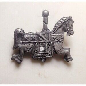 Grey Carousel Horse Brooch Pin Set With Matching Earrings Attached Vintage